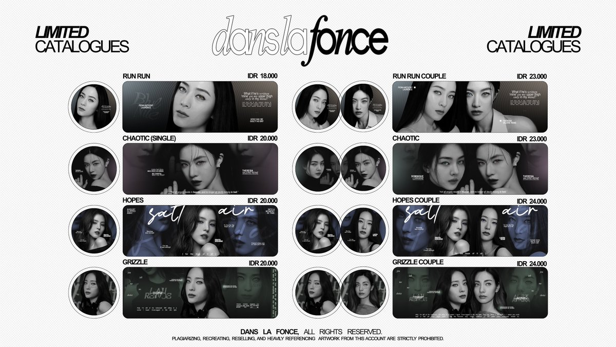 ⠀ ⠀
A repost would be appreciated! 💌

Halo! Fiona OPEN ALL CATALOGUES layout &amp; cover pinned (danslafonce.carrd.co). Bisa take slotnya dulu melalui DM, yaa!

🗓️: 26-28 DESEMBER 2024.
📄: Order via DM!
🗂️: 20 slots (1 slot max. 3 items)

#zonaba #zonauang #zonajajan
⠀ ⠀