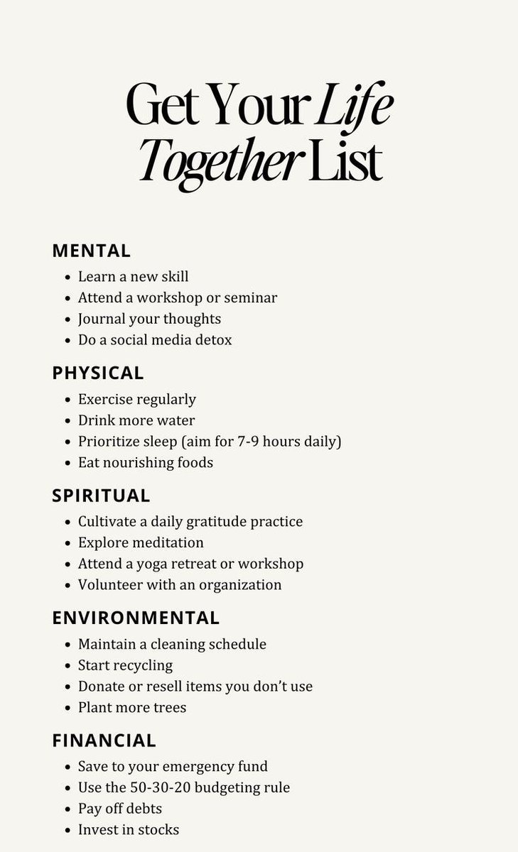 Liminal1988's tweet image. Get Your Life Together List