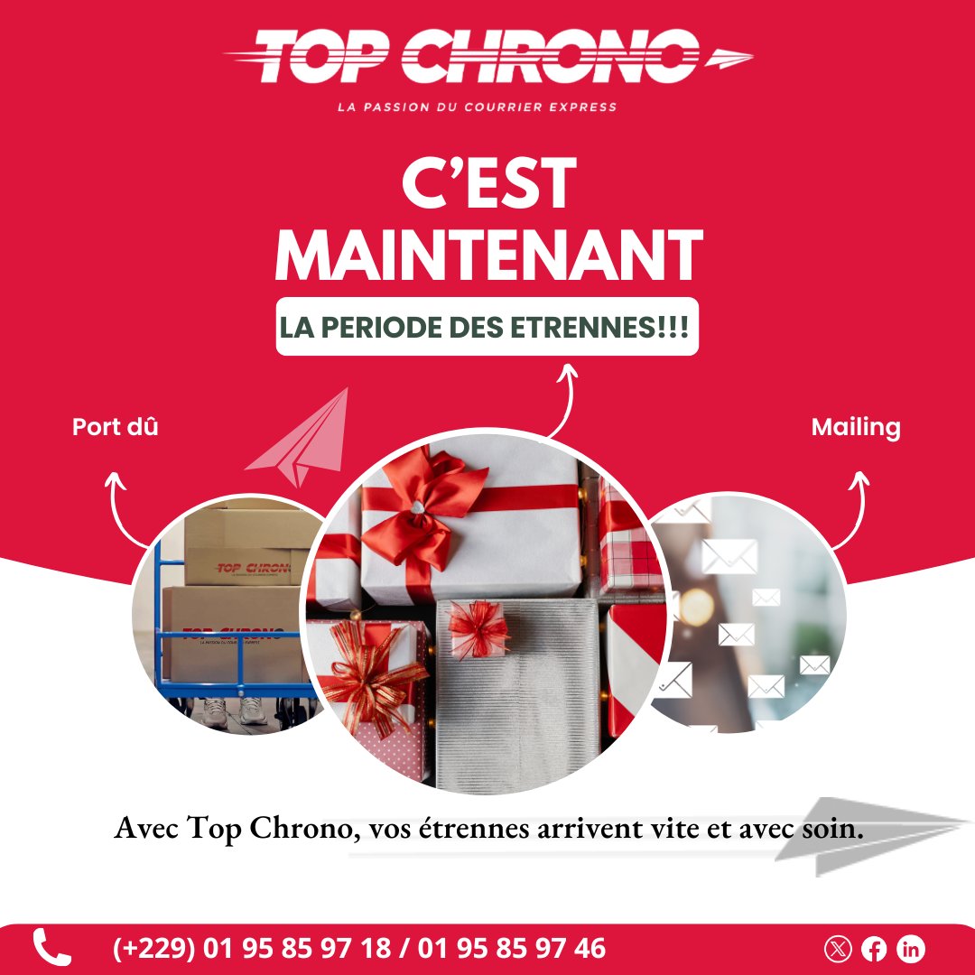 TopChronoBenin's tweet photo. Parce que chaque détail compte, Top Chrono garantit une livraison impeccable pour vos étrennes.
N'hésitez donc pas à nous les confier.

#serviceexpress #etrennes #etrennes2024 #topchrono #FêtesRéussies #noël #findannée #Livraison #livraisonrapide #LivraisonExpress https://t.co/XMkv8JL9MW