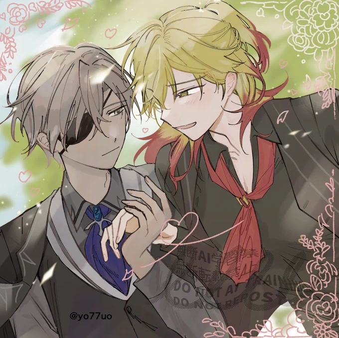 #ごブサタブフサタプチのカレンダー企画に【4月】で参加させていただきました!春の麗らかな日に恋人たちが微笑みあっている様子をかきました 