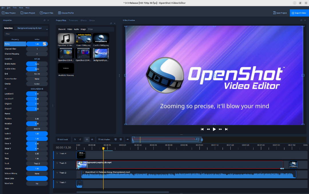 Introducing Cosmic Dusk! 🌌 The new OpenShot 3.3 default theme combines sleek design with intuitive tools. Your timeline has never looked so good! openshot.org/download