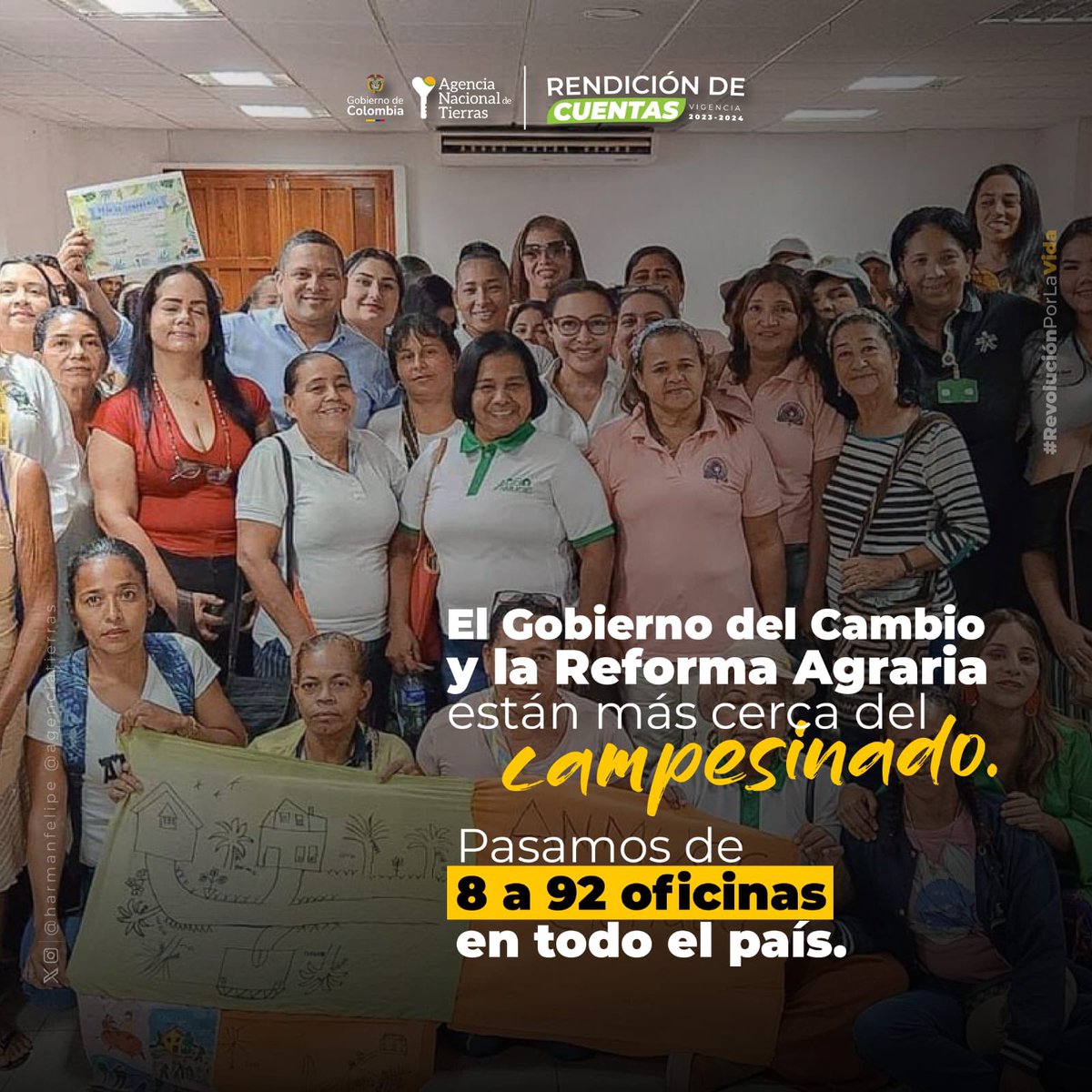 Agencia Nacional de Tierras (@agenciatierras) on Twitter photo El Gobierno de <a href="/petrogustavo/">Gustavo Petro</a> está comprometido con acercar la Reforma Agraria a quienes más lo necesitan, Se constituyeron 84 nuevas oficinas, llevando apoyo, asesoría y soluciones a los campesinos en cada rincón de Colombia.
#NuevaEraANT El Gobierno de <a href="/petrogustavo/">Gustavo Petro</a> está comprometido con acercar la Reforma Agraria a quienes más lo necesitan, Se constituyeron 84 nuevas oficinas, llevando apoyo, asesoría y soluciones a los campesinos en cada rincón de Colombia.
#NuevaEraANT