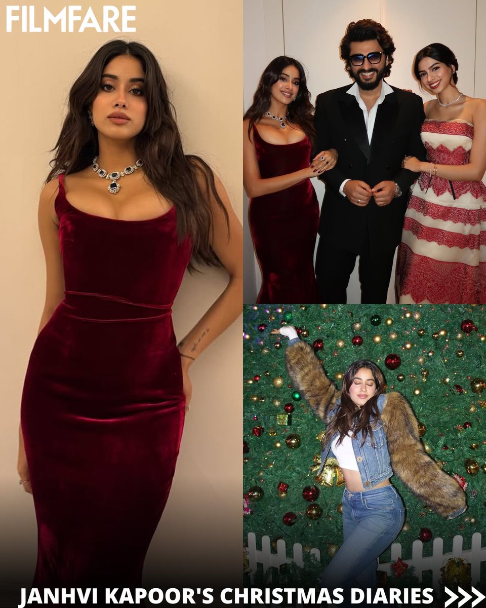 filmfare's tweet photo. It really is the most wonderful time of the year!🎄

#JanhviKapoor shares a glimpse of her celebrations with #KhushiKapoor, #ArjunKapoor and more. 

#Celebs https://t.co/Nv3w26p3rF