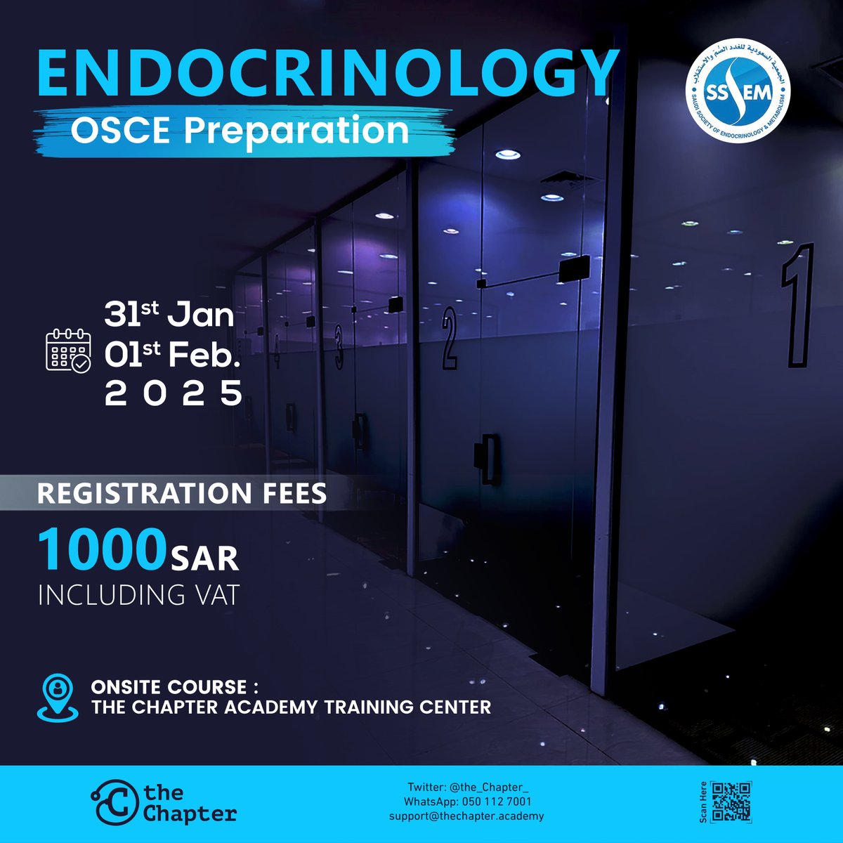 We are pleased to announce the "Endocrinology OSCE Preparation course" that aims to equip Endocrine fellows with the necessary tools and skills to pass their endocrinology OSCE exam.

- Date: 31 Jan - 1 Feb 2025 
- Onsite 
- Limited seats

Register now: lms.thechapter.academy/courses/endosce