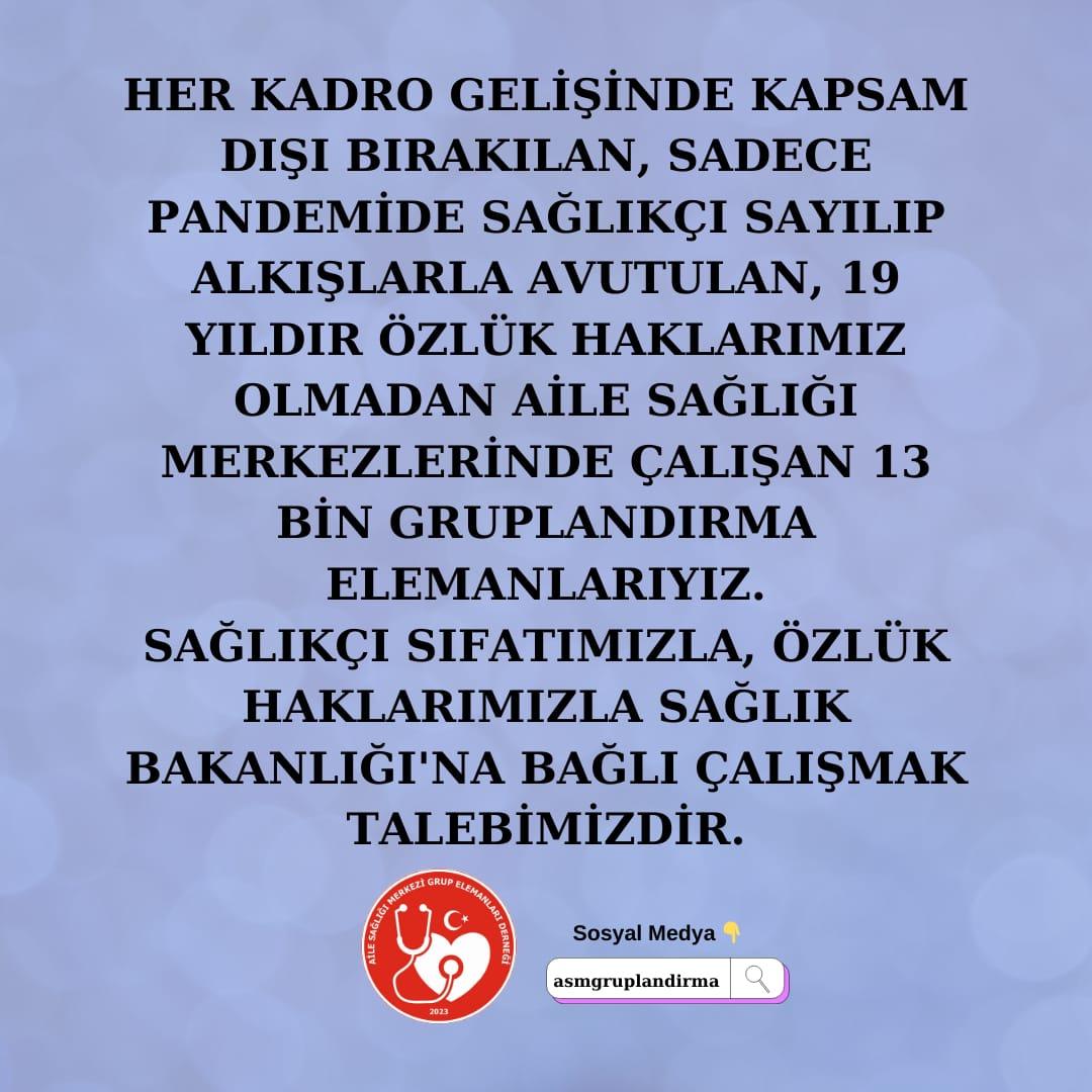 Asm grup elemanı kimdir?
ESKİ adıyla sağlık ocaklarında ebe hemşire Att tıbbı sekreter temizlik personelleridir.
Özlük hakları yok
Mali ve idari hakları yok
Birinci basamakta vermiş olduğumuz emek asla azımsanamaz, her koşulda ayrıştırılıp gözardı edilmemize rağmen iş yükümüz