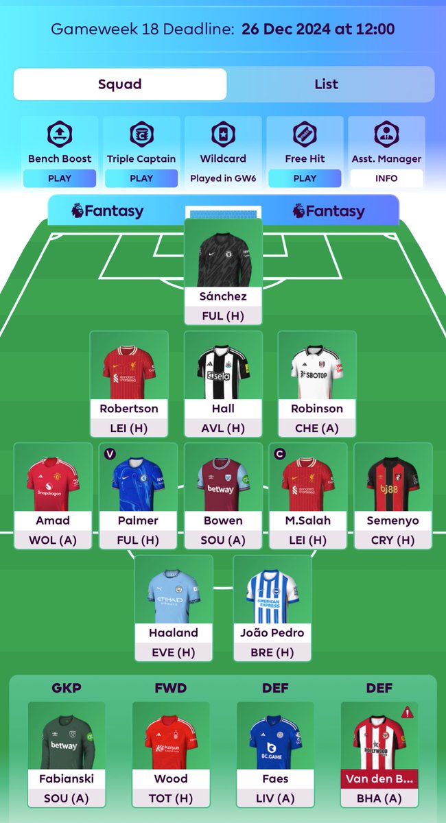 Mej_son's tweet photo. 🔒 GW 18
⌛️ Transfer rolled
🧢 Salah
🌍 1.3m OVR

#fpl https://t.co/eFfIOQLJqx
