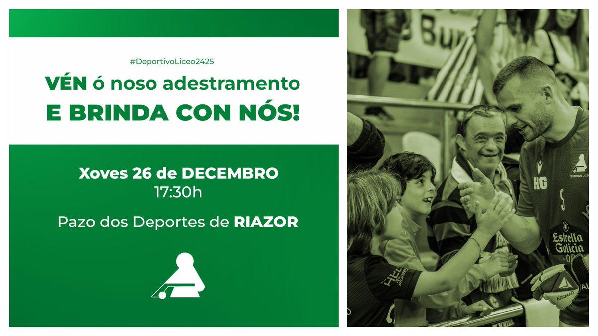 Hoxe é un día moi especial!

Desde as 17:30h, afeccionados e equipo poderemos vivir xuntos en Riazor o adestramento de PORTAS ABERTAS!

Toda a información: hockeyclubliceo.com/ven-o-noso-ade…

💚 #DeAquíComaTi 🤍