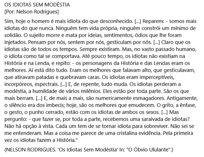 Bernardo197777's tweet photo. @0C0RV0 Nelson Rodrigues fez essa "previsão" há mais de 50 anos: https://t.co/4feXpMLwSE