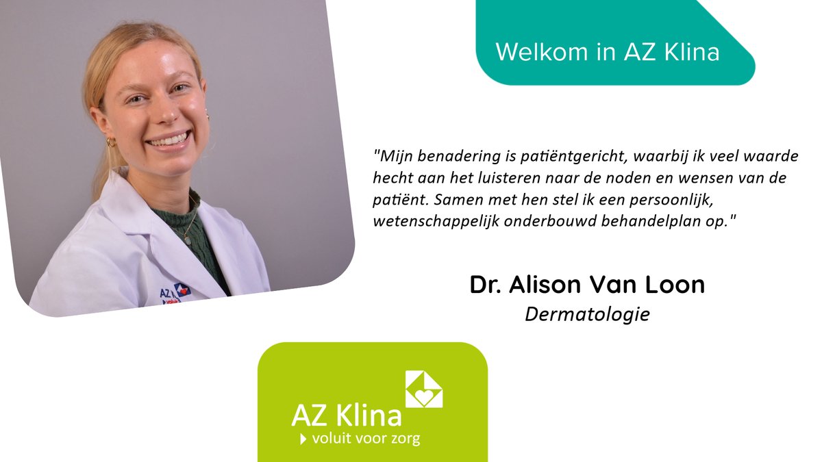 Wij verwelkomen dr. Alison Van Loon als nieuwe arts dermatologie in AZ Klina. Veel succes!