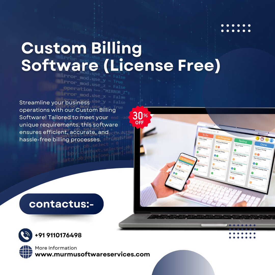 MurmuSoftware's tweet photo. πΌ Custom Billing Software (License Free) β βΉ65,000 Only!
Streamline your business operations with our Custom Billing Software!
π Contact: +91 9110176498
π Visit: https://t.co/cJs4V6F1mz
#CustomBillingSoftware #BusinessSolutions #BillingMadeEasy #SoftwareDevelopment https://t.co/CfPQkObFFI