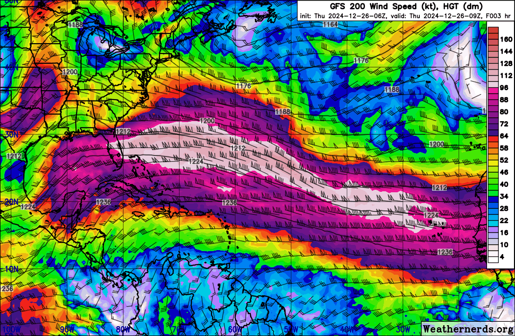 EstebanWXcast's tweet photo. 3/3 Convergencia en altura, subsidencia en niveles medios e irrupción de SAL suprimen la convección profunda en el Caribe al este de 75ºW, mitad norte de Venezuela y Guayanas. Perturbación en niveles bajos y orografía causan aguaceros y tormentas aisladas al sur de Venezuela. https://t.co/854K4pJmeE