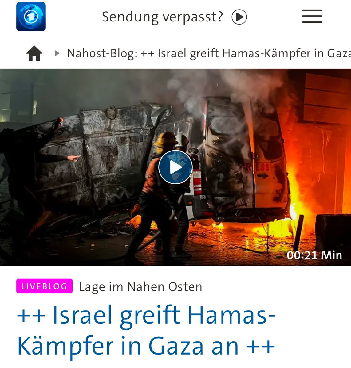 Tarek_Bae's tweet image. Germany's largest public media outlet @tageschau reports on the 5 journalists murdered in Gaza with the picture of their bombed press car and the headline "Israel kills Hamas fighters". Rushing ahead with the framing. Not even Israel claims that. That’s German media.