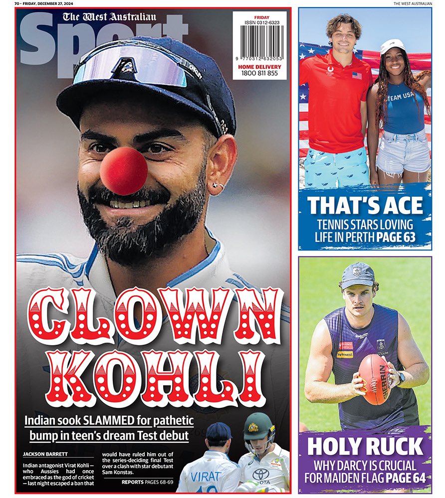 Jakeb Waddell (@jakebwaddell) on Twitter photo The back page of tomorrow’s The West Australian. 🤡🤡🤡
<a href="/westaustralian/">The West Australian</a> <a href="/TheWestSport/">The West Sport</a> The back page of tomorrow’s The West Australian. 🤡🤡🤡
<a href="/westaustralian/">The West Australian</a> <a href="/TheWestSport/">The West Sport</a>