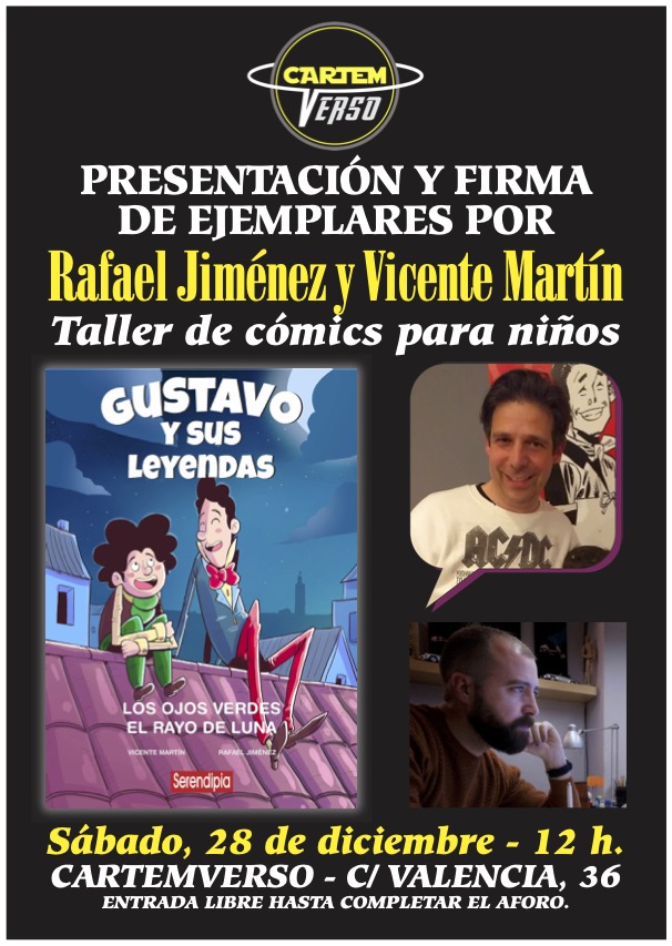 📚✨ ¡No es una inocentada! Este sábado a las 12 h: presentación de "Gustavo y sus Leyendas" con Rafael Jiménez y Vicente Martín. 

🎉 Firma de ejemplares + taller de cómics para niños.

📍 C/ Valencia, 36. 

Entrada libre hasta completar aforo. 

#GustavoYSusLeyendas