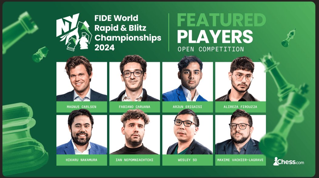 chess_chain's tweet image. The 2024 FIDE World Rapid &amp;amp; Blitz Championships kick off today! ⚡♟️
Open to players rated 2550+ and reigning national champions, this is where the best of the best clash at lightning speed. Stay tuned as we bring you daily updates from #ChessChain!

Who are you excited to watch?…