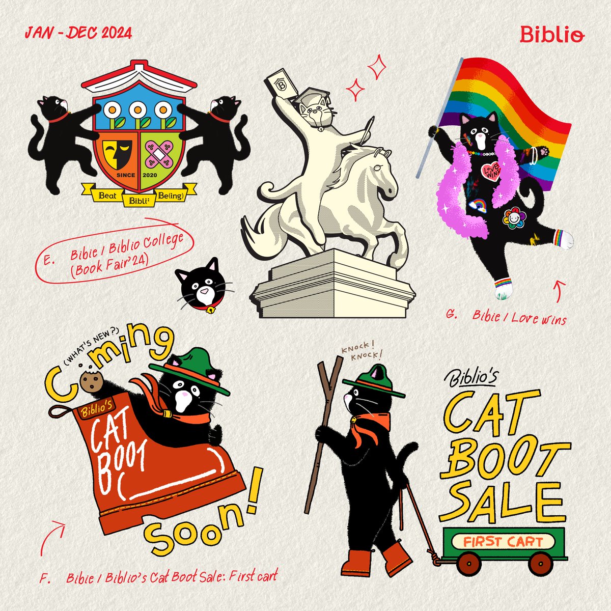 รวบบีบี้ทั้งหมด 29 เวอร์ชัน แค่เฉพาะในปี 2024 เท่านั้น ! 
รูปร่างไม่ซ้ำจำหน้าไม่ได้ 

ขอบคุณบีบี้ (และคนวาด) ที่ทำงานหนักมาตลอดทั้งปี 
ถ้าไม่มีบีบี้พวกเราจะอยู่กันยังไง 🥲 

ส่วนปีหน้าบีบี้จะเติบโตไปอย่างไร 
จะเป็นแมวที่อ้วนหรือสูงขึ้น จะมีขนหรือไม่มีขน