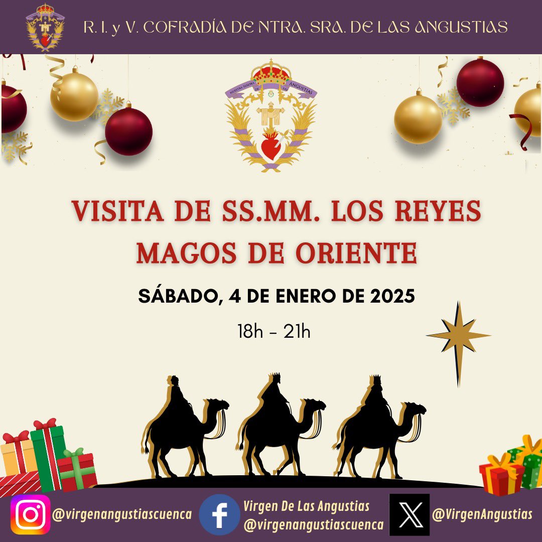 ¡La semana que viene tendremos una visita muy especial en la sede de la Cofradía! 
SSMM los Reyes Magos de Oriente han hecho un hueco en sus agendas para pasar un rato con todos nosotros
Os esperamos para que los más pequeños les cuenten sus deseos y puedan hacerse realidad 🎄🌟