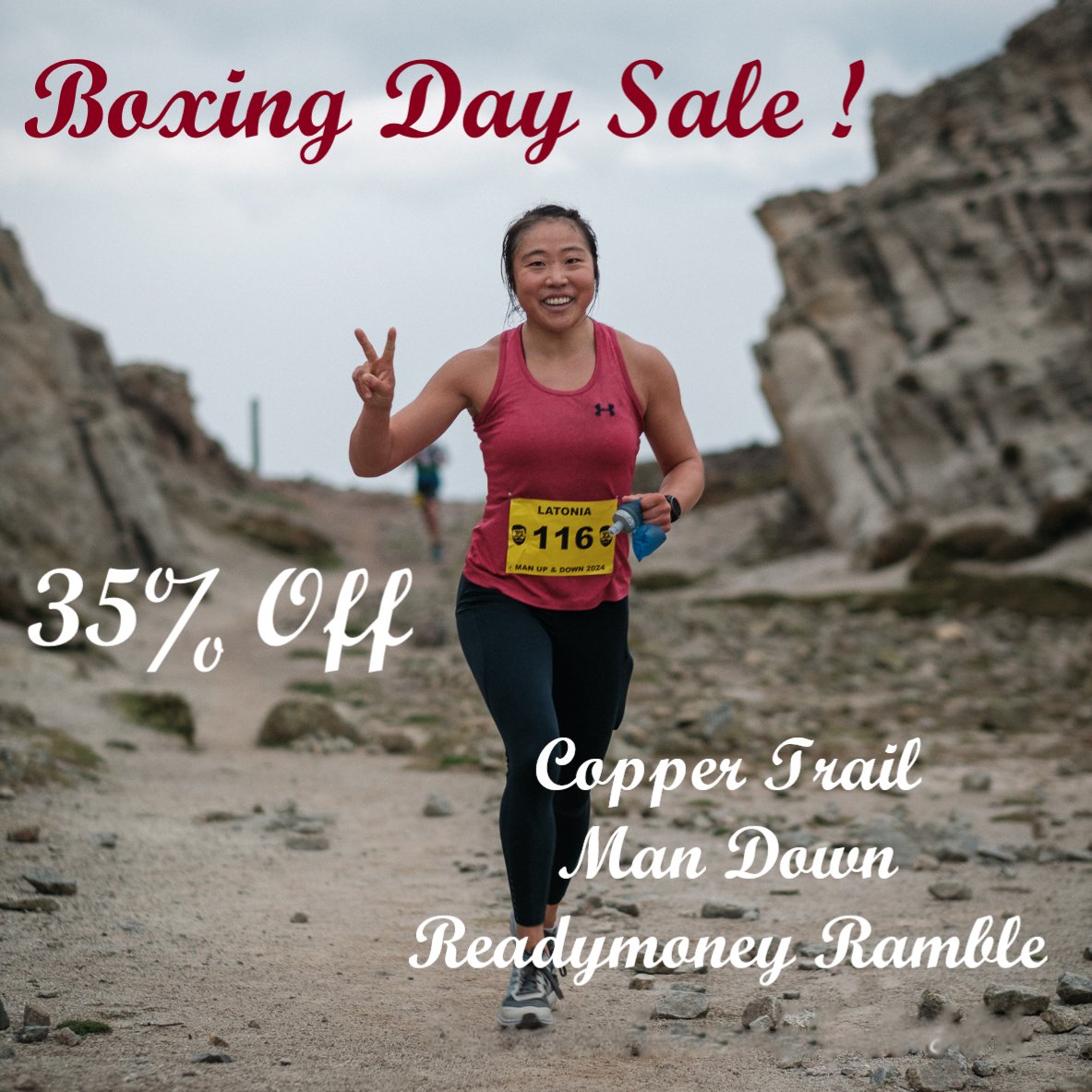 35% off!
Coast 2 Coast Copper Trail – Sat 10th May.
Code:  LARRY  resultsbase.net/event/7245

Man Down – Sat 17th May'
Code:  CURLY  resultsbase.net/event/7250

Readymoney Ramble – Sat 8th Nov.
Code:  MOE  resultsbase.net/event/7244

#purplegeckoevents #trailrunning #canicross