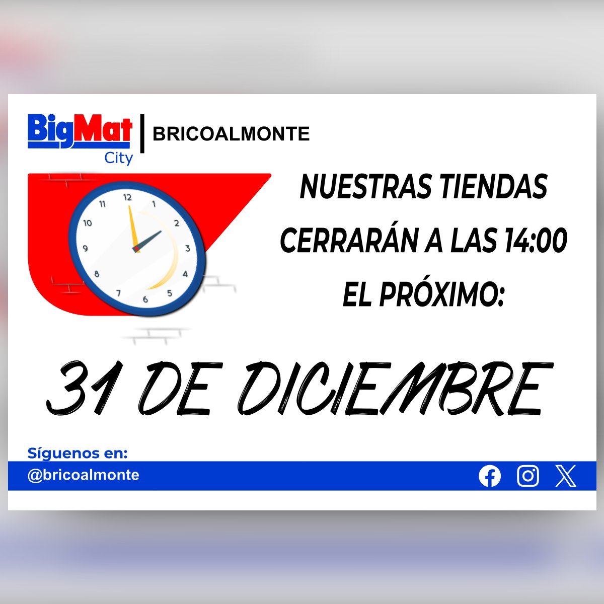 Queda menos para dar la bienvenida al #año2025, pero hasta el mismo día #31dediciembre hemos de preparar todo para recibirlo. En #BricoAlmonte cambiamos nuestro horario del 31, siendo de 7 a 14. Volveremos a nuestro horario habitual a partir del 2 de enero. #FelizAñoNuevo2025 🎊