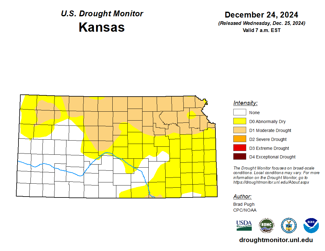 kswateroffice's tweet photo. Weekly #ksdrought monitor: Conditions remain the same as last week. D0 conditions in the north and east, D1 conditions in the north. #kswater https://t.co/Dx0izyhxSt