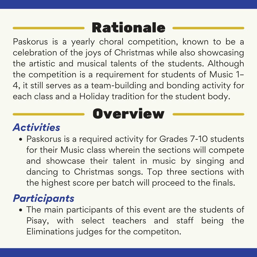 pisaysc's tweet photo. Hey Pisay!

Here is the post-event report for the Paskorus Eliminations held last November 20 at the 3F Auditorium. We hope that everyone enjoys their break!!🎄🎁

Happy Holidays!! ☃️ https://t.co/G2n3b88UMe