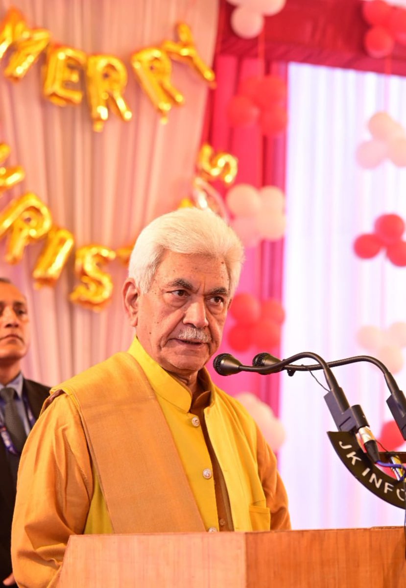 OfficeOfLGJandK's tweet photo. Attended the Christmas Celebrations organised by 'All J&amp;K Christian Sabha'. Interacted with Bishop, Priests and members of CNI Church, Jammu-Srinagar Diocese and AJKCS. They are at the forefront of building a peaceful, selfless, compassionate and caring society. https://t.co/guRBeIaV0e