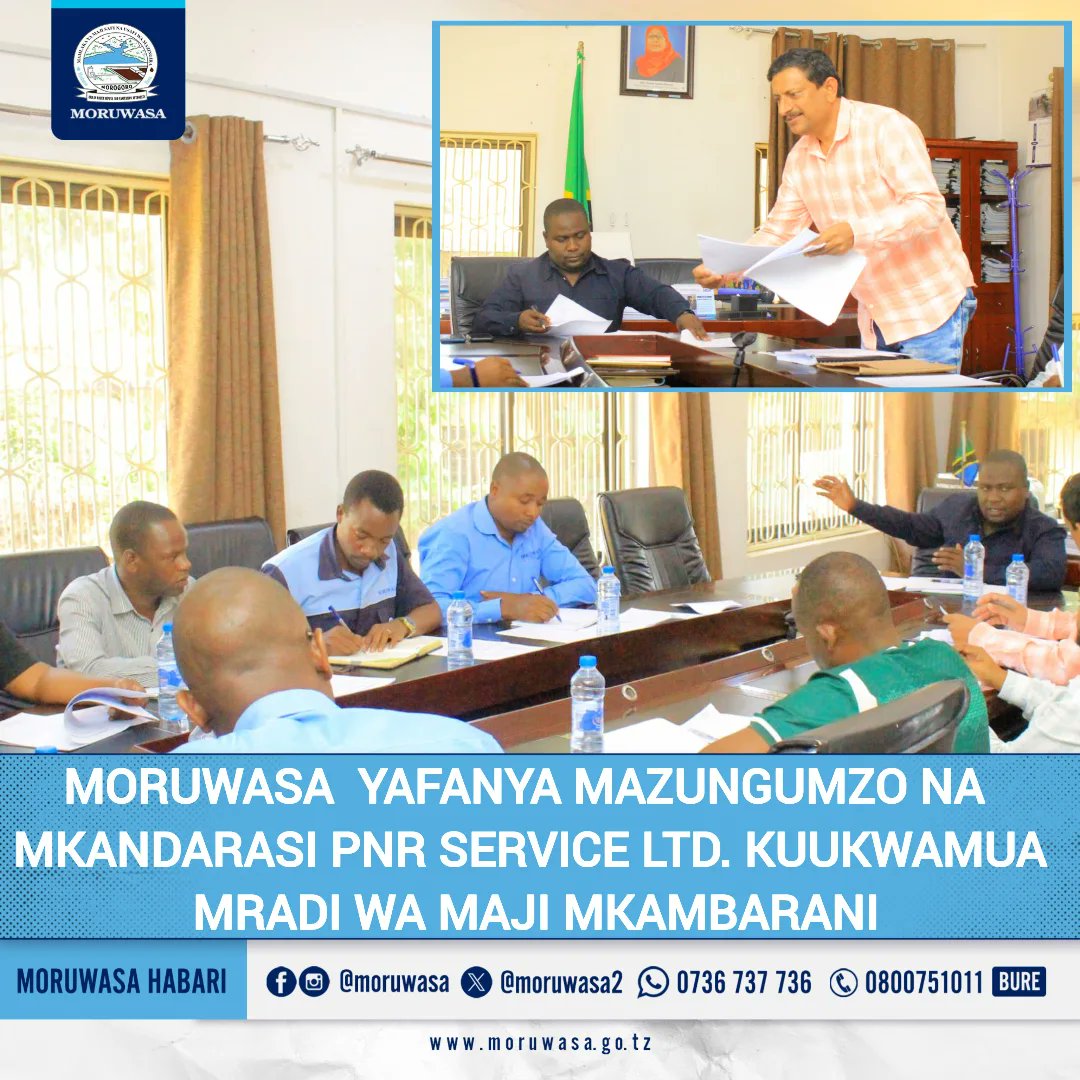 moruwasa2's tweet photo. MORUWASA ikiongozwa na Mkurugenzi Mtendaji Mha. Tamim Katakweba leo Oktoba 29,2024 imekutana na kufanya mazungumzo  na  Mkandarasi  M/S PNR Service Ltd kwa lengo la kuhakikisha mradi wa majisafi Mkambarani unakamilika na wananchi kuanza kunufaika na Mradi. https://t.co/F6RHc9frbq