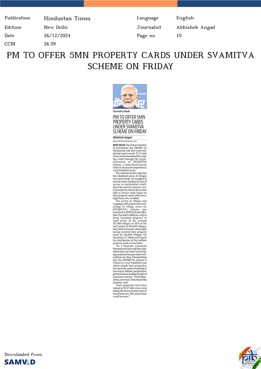 mopr_goi's tweet image. #SVAMITVA Scheme is not just about surveying land – it is about surveying hope, opportunity, and a better future for millions in rural India.

#SVAMITVA
#SVAMITVAScheme 
#SVAMITVA_Scheme
#MoPR #ThankYouPM
#MeriSampattiMeraHaq 

@htTweets