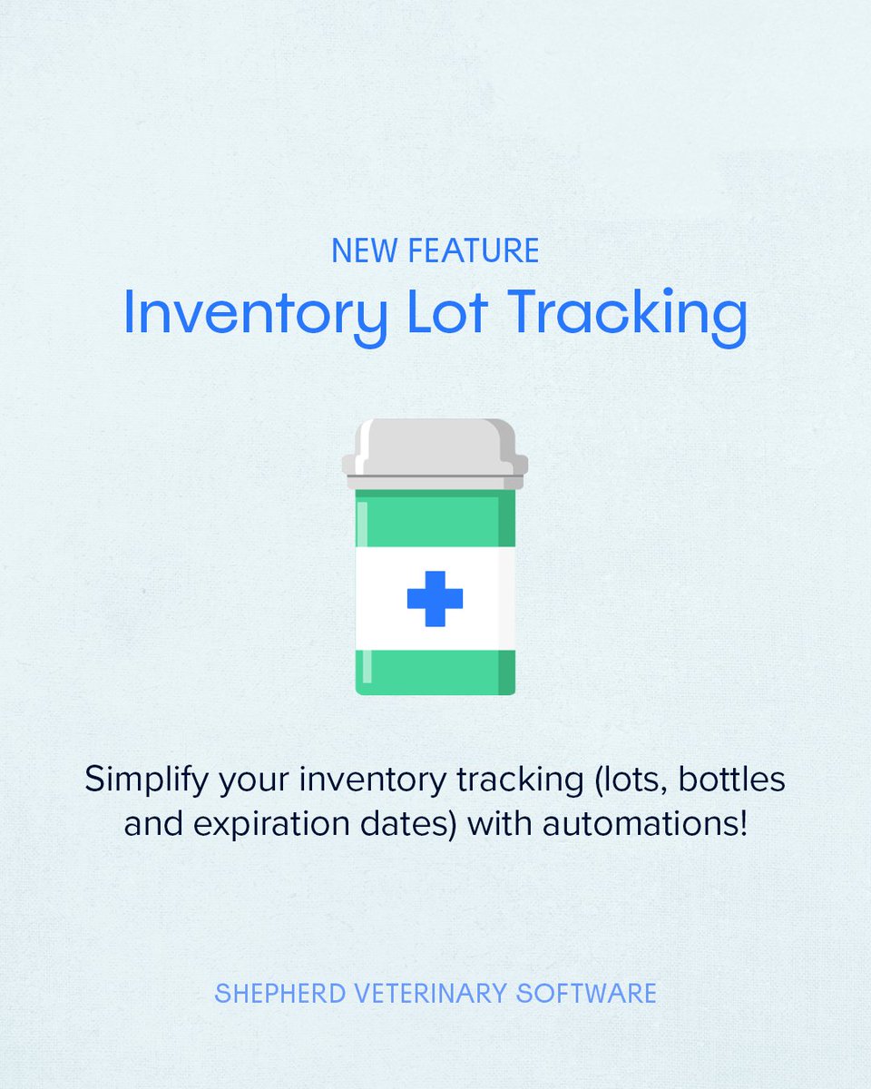 Stay on top of your inventory with ease! Shepherd now tracks lot numbers, bottle quantities, and expiration dates, helping you ensure compliance and avoid expired items in your practice. 💊

Ready to simplify inventory management? Learn more here: help.shepherd.vet/en/articles/94…