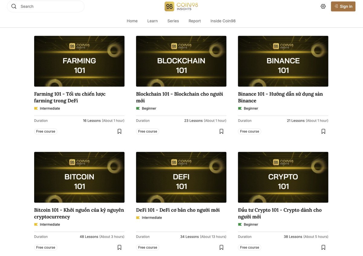 📚 Thông báo khoá học trị giá $5,000 đô

Nói giỡn thôi chứ năm nay Coin98 Academy chơi lớn 👇
Chia sẻ MIỄN PHÍ toàn bộ khoá học luôn 🥰
coin98.net/home/courses

Bao gồm cả những course Crypto 101, DeFi 101 và một số course mới:
- Bitcoin 101 - Khởi nguồn của kỷ