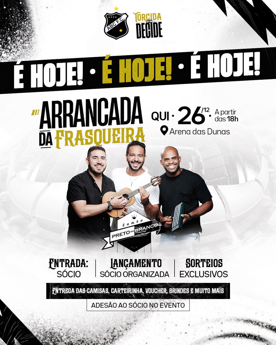ABCFC's tweet photo. É HOJE: ARRANCADA DA FRASQUEIRA! 🐘🔥
Dia de fazer parte da #TorcidaQueDecide e empurrar o Mais Querido na temporada 2025!
✅ Entrada exclusiva para sócio + 01 acompanhante. Adesão ao sócio disponível no evento!
BORA, FRASQUEIRA!! ⚫️⚪️
#TQD
#ABCFC
#OMaisQueridoDoRN https://t.co/I4W6fqsS5F