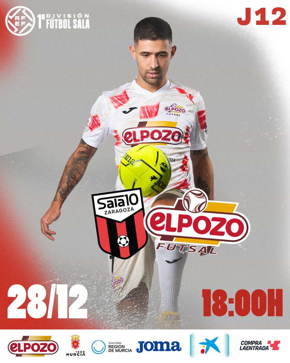 ElPozo Murcia Costa Cálida FS (@elpozomurcia_fs) on Twitter photo ⚪🔴 🚍 JORNADA 12 <a href="/FutSalRFEF/">Futsal RFEF</a>
🆚 <a href="/WanapixSala10/">Wanapix</a>
📆 Sábado 28 Diciembre 18 H
📺 <a href="/fef_tv/">FEF_TV</a> y <a href="/ORMurcia/">Onda Regional</a>
#OrgullodeloNuestro ⚪🔴 🚍 JORNADA 12 <a href="/FutSalRFEF/">Futsal RFEF</a>
🆚 <a href="/WanapixSala10/">Wanapix</a>
📆 Sábado 28 Diciembre 18 H
📺 <a href="/fef_tv/">FEF_TV</a> y <a href="/ORMurcia/">Onda Regional</a>
#OrgullodeloNuestro
