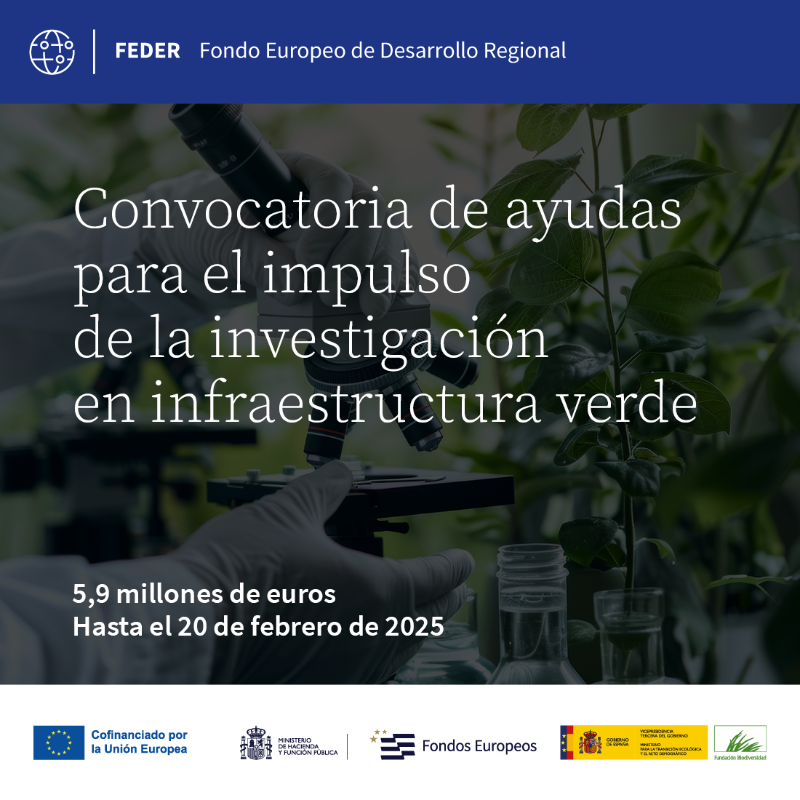 FBiodiversidad's tweet photo. Ayudas para impulsar la investigación en materia de infraestructura verde gracias a una nueva convocatoria con fondos #FEDER:

💵 5,9M€
💰 Entre 200.000€ y 400.000€ por proyecto.
🗓️ Hasta el 20 de febrero.
ℹ️ Más info 👇👇

#ProyectosFB #ProyectosFEDER 
@FondosUE_Esp
