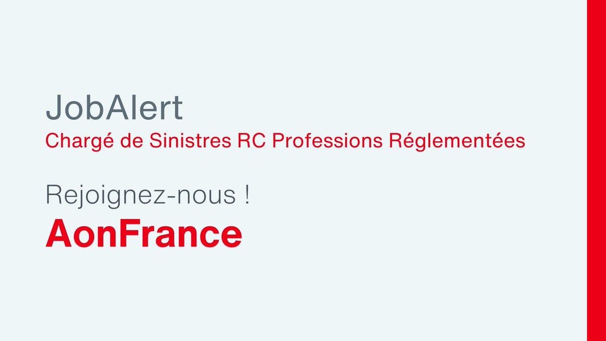 Aon France #Recrute | Chargé de Sinistres RC Professions Réglementées en CDI !  

Postulez dès maintenant 👉 welcometothejungle.com/fr/companies/a…  

#Sinistres #JobAlert #Assurance
