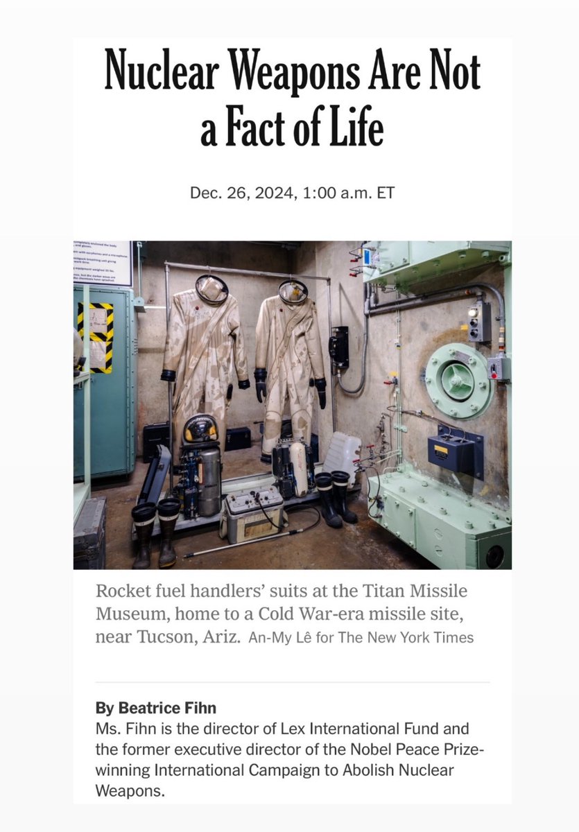 Beatrice Fihn (@beafihn) on Twitter photo I am writing in <a href="/nytopinion/">New York Times Opinion</a> today about why nuclear deterrence is such a vulnerable security strategy and how nuclear weapons are uniquely sensitive to public opinion, meaning regular people have extraordinary power of their future. nytimes.com/2024/12/26/opi… I am writing in <a href="/nytopinion/">New York Times Opinion</a> today about why nuclear deterrence is such a vulnerable security strategy and how nuclear weapons are uniquely sensitive to public opinion, meaning regular people have extraordinary power of their future. nytimes.com/2024/12/26/opi…