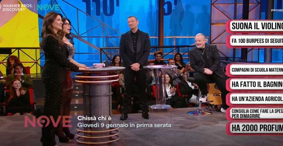 La prima puntata in prima serata di #ChissaChiE é giovedì 9 gennaio 2025 nel promo si intravedono Dado, Omar Fantini e un duo di concorrenti tutto al femminile: Giovanna Civitillo e Carmen Di Pietro.