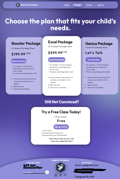 SoarUpTutorial's tweet photo. Pricing page complete! Here's a sneak peak-I'm really happy with how it turned out: https://t.co/wpYs6b4rnu
