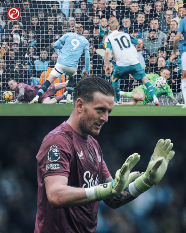 Squawka's tweet photo. Jordan Pickford has now saved both of the penalties he has faced in the Premier League this season. 

◉ vs. Anthony Gordon
◉ vs. Erling Haaland 

It's his 7th penalty save in the competition. 🧤 https://t.co/HRZX8A6KyZ