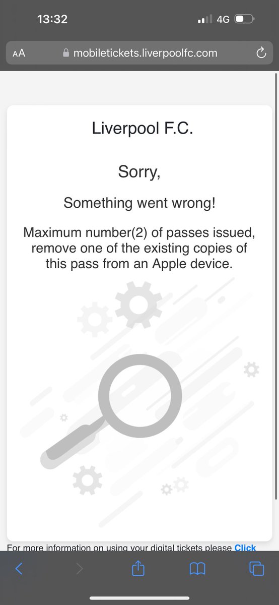Wadejoneslfc's tweet photo. @LFCHelp Can’t get my NFC pass to download, shows the below, I’ve already cleared out my wallet and expired passes. https://t.co/Uuyx8B4mXP