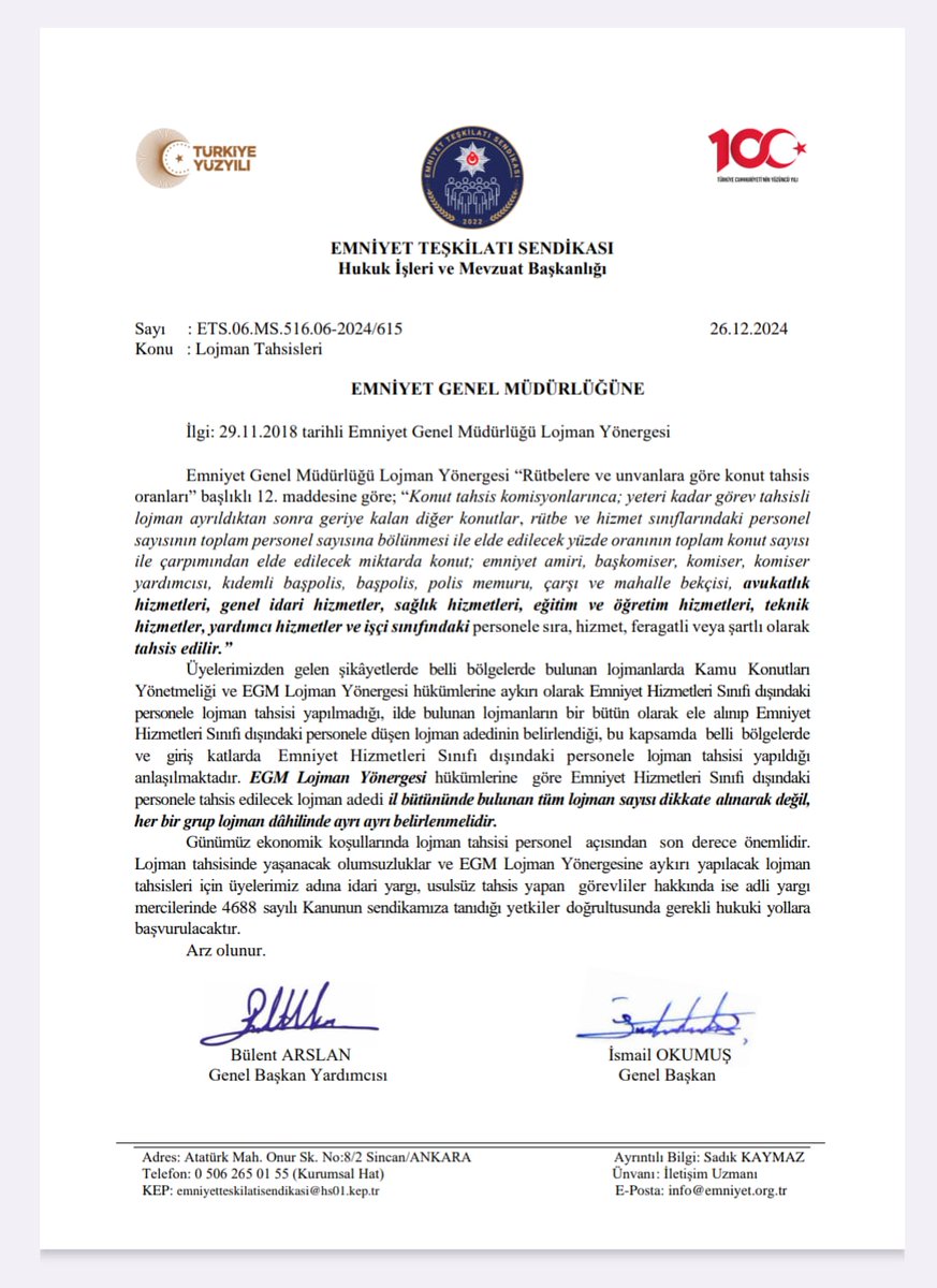 EmniyetTS's tweet photo. Lojman tahsisinde yaşanacak olumsuzluklar ve EGM Lojman Yönergesine aykırı olarak yapılacak lojman tahsisleri için üyelerimiz adına idari yargı nezdinde, usulsüz tahsis yapan görevliler hakkında ise adli yargı mercilerinde 4688 sayılı Kanunun Sendikamıza tanıdığı yetkiler doğrultusunda gerekli hukuki yollara başvurulacaktır.

Konunun takipçisiyiz. 👇🏻

@EmniyetGM @SosyalSagl