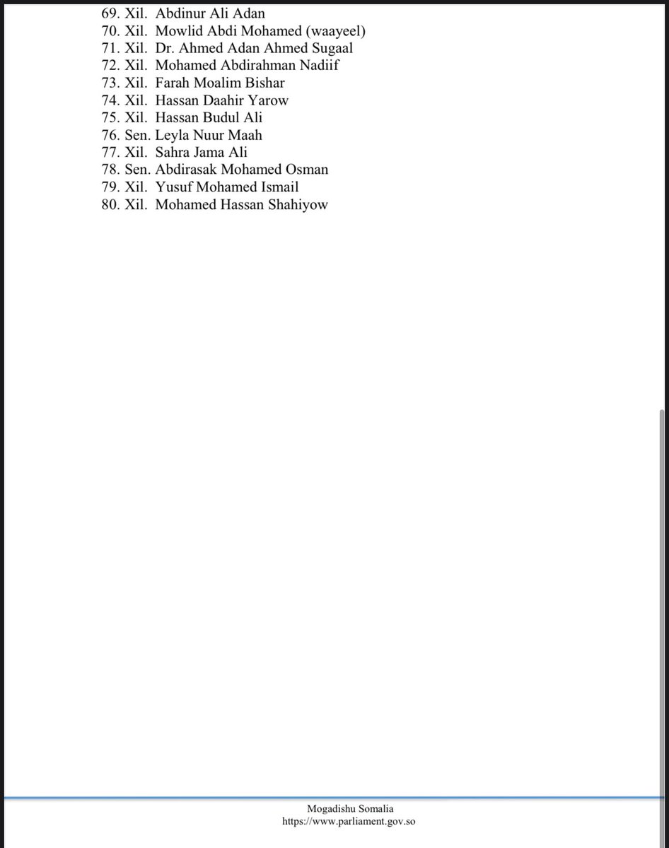 Condemnation statement regarding unlawful suspension of flights by Federal Government 
Up to 80 MPs signed this letter from both Houses of Parliament of the Federal Republic of Somalia. 
Violation of the Law is a national crime.
<a href="/icao/">ICAO</a> <a href="/UN/">United Nations</a> <a href="/UNSomalia/">UNSOM</a> <a href="/HassanSMohamud/">Hassan Sheikh Mohamud</a> <a href="/US2SOMALIA/">U.S. Embassy Mogadishu, Somalia</a>