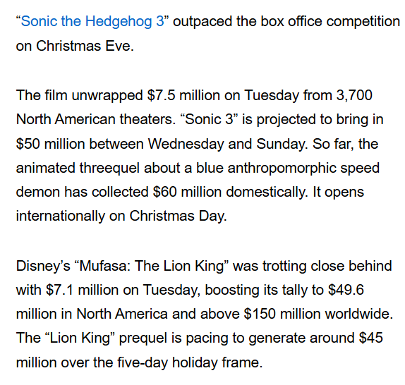 CrystalDiamondC's tweet photo. @DisneyStudios Currently, Sonic 3 holds the title for domestic box office and it was just released internationally. Based on the higher reviews, positive reactions, and earnings, Sonic is winning. https://t.co/xYdTblysF6 https://t.co/eKrAZmPcOy