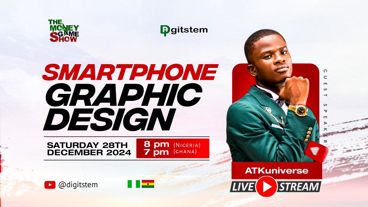 This week on THE MONEY GAME SHOW, we’re hosting ATKUNIVERSE <a href="/atk_universe/">ATKuniverse</a>, a skilled graphic designer who specializes in smartphone graphic design. He’ll be sharing practical tips to help you unlock your creativity and create amazing designs with just your smartphone.

Date: