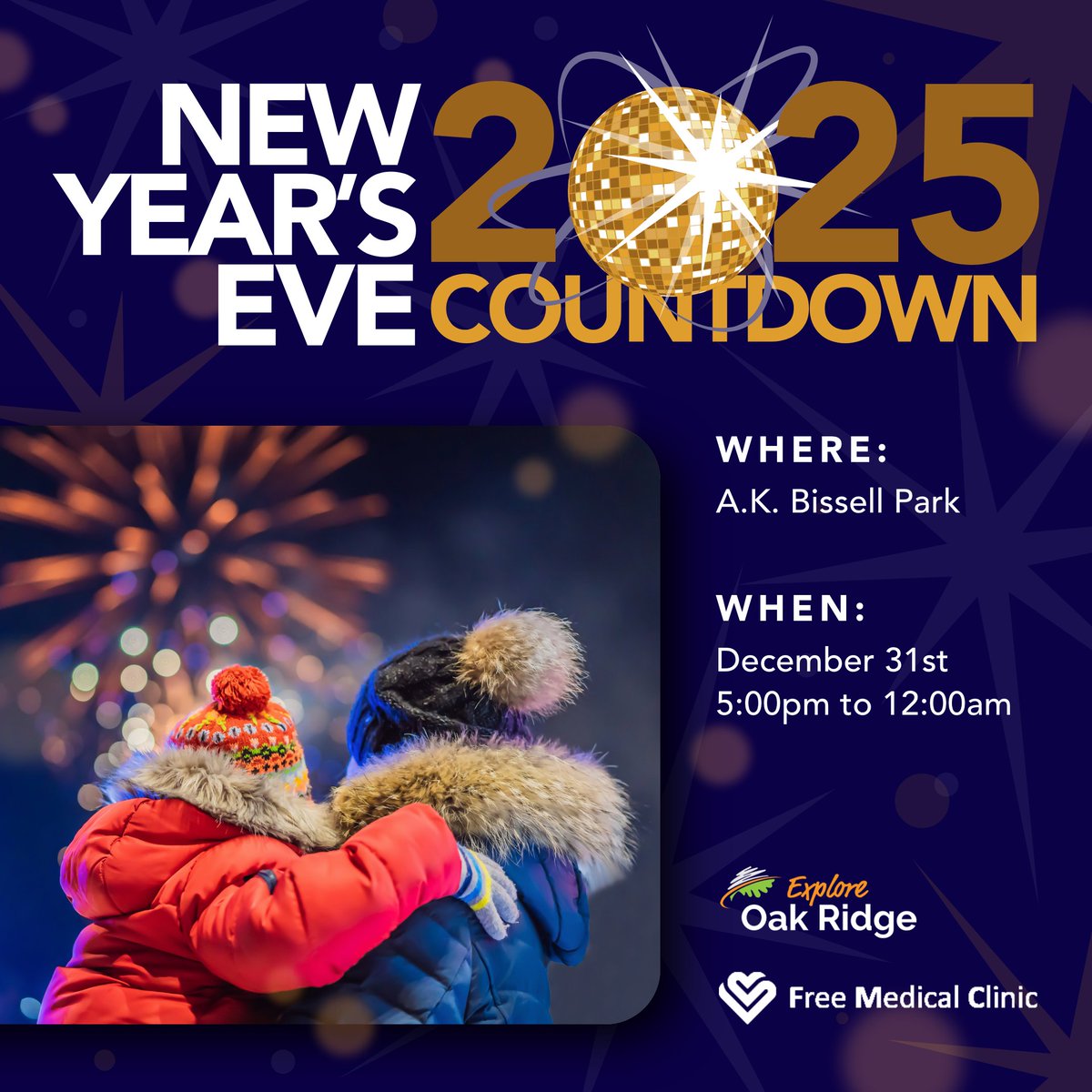 ⏰ The countdown is ON! Need NYE plans? 🎉 Join us at A.K. Bissell Park on Dec. 31 for Oak Ridge's biggest celebration! 🎸 Live music 🍔 Food trucks ⛸️ Ice skating 🎆 Fireworks 🪩 "Atomic" Ball Drop at midnight! Gates open at 7pm, fun starts at 9pm—don’t miss this free event!