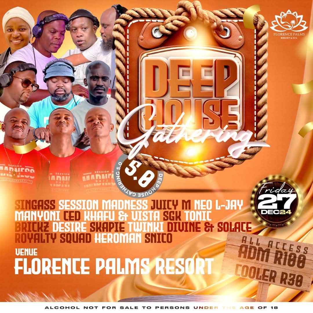 Let's gather at Florence Palms Resort tomorrow(Friday) for a Deep House Gathering 5.0. Good music will definitely be served🤟