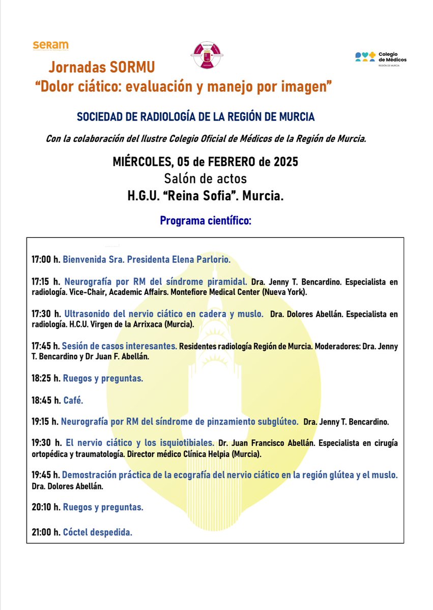 SORMU_RX's tweet photo. Anunciamos  la próxima reunión SORMU el día 5 de Febrero en Murcia, con la participación de  Jenny T. Bencardino, del Montefiore Medical Center (Nueva York).  Adjuntamos programa y documento de inscripción. 
https://t.co/9EgI71RVB7
Cualquier consulta en socradmurcia@gmail.com https://t.co/dPI7fBgD5B