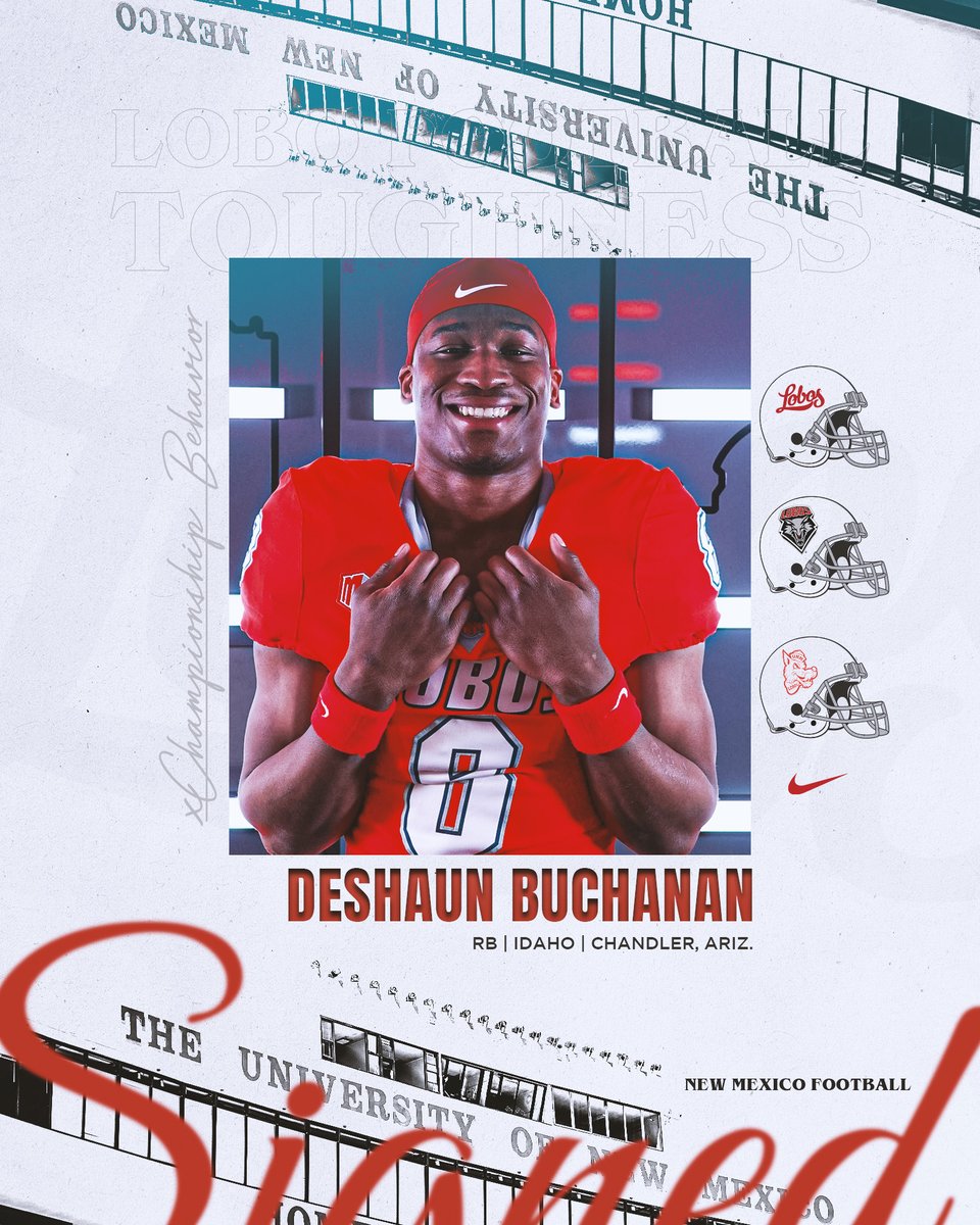 Let's welcome RB Deshaun Buchanan (<a href="/DeshaunBuchana8/">day</a>) to the Lobo Family!!! One of the top FCS freshmen last year, he rushed for 567 yards and 5 TDs in nine games and just 79 carries. That's 7.2 yards per carry, which should sound familiar...

#GoLobos