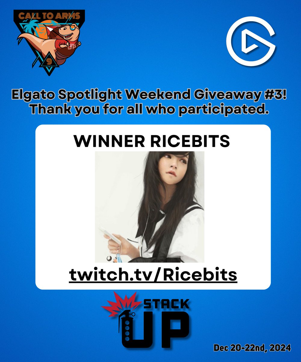 StackUpDotOrg's tweet photo. Our latest Elgato bundle winners are @BoopRicebits and @CaptainErock!

Congratulations, and thank you for fundraising with Stack Up! We're glad we could have you on board with our mission. https://t.co/mykYlKR9Th