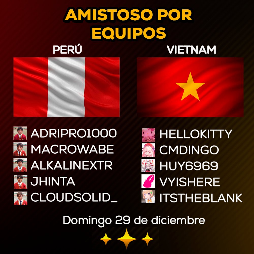 TetrisLATAM's tweet photo. ¡Se viene un nuevo amistoso internacional!

¡Perú 🇵🇪 vs Vietnam 🇻🇳!
Éste domingo 29 de diciembre

9:00 AM Horario Perú 
11:00 AM Horario Argentina/Chile
2:00 PM UTC

por nuestro canal de twitch: https://t.co/8MmXaE5eH6

¡No se lo pierdan! https://t.co/Ya1iOKL5we