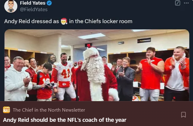 RealMNchiefsfan's tweet photo. Andy Reid should be the frontrunner for the NFL's coach of the year award.

Overcoming injuries, shutting out the noise, taking every team's best shot... and here the Chiefs are, 15-1. 

Not enough people are talking about it, so I wrote about it.

🔗- https://t.co/8bmZHxlhbX https://t.co/gUbrjclJVR